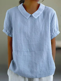 Adele - Damen Sommerbluse Baumwolle Kurzarm in Blau