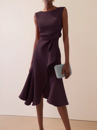 Beatrice | Drapiertes Asymmetrisches Midikleid in Burgunderrot