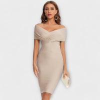 Elegantes Kleid mit V-Ausschnitt in Beige