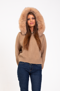 Alicia | Jacke mit Fellkapuze in Braun