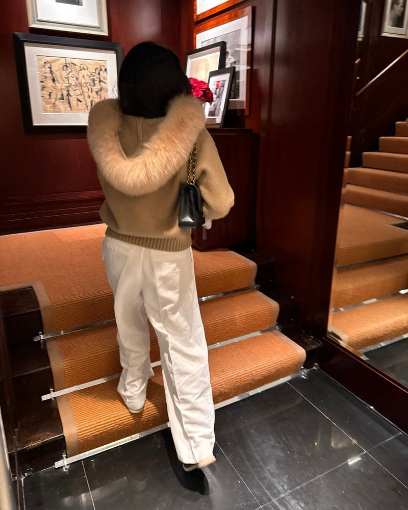 Lenora | Strickmantel mit Fellkragen