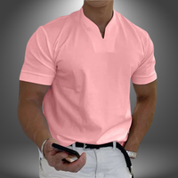 Belo | Herren cleanes V-Ausschnitt Shirt Kurzarm in Rosa