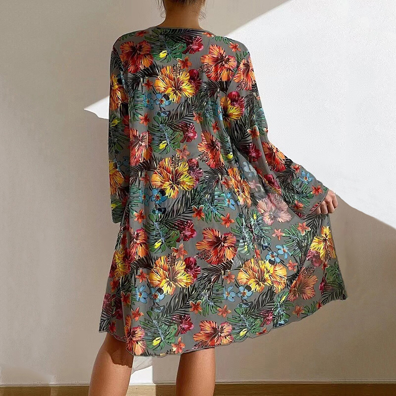 Alice - Bikini-Set mit hoher Taille und tropischem Blumenmuster und transparentem Überzug