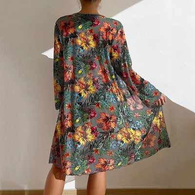 Alice - Bikini-Set mit hoher Taille und tropischem Blumenmuster und transparentem Überzug