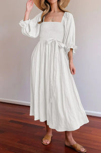 Ophelia | Französisches Kleid Mit Rüschenärmeln in Weiß