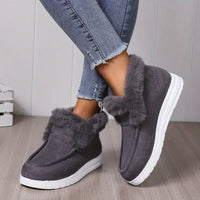 Warme Damen Winterstiefeletten – Gefütterte Slip-On Schuhe mit flacher Sohle und Kunstfell, ideal für kalte Wintertage in Grijs