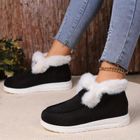 Warme Damen Winterstiefeletten – Gefütterte Slip-On Schuhe mit flacher Sohle und Kunstfell, ideal für kalte Wintertage in Zwart