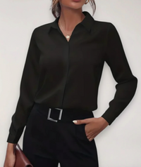 Marie | Damen Elegante Langarm Bluse in Schwarz