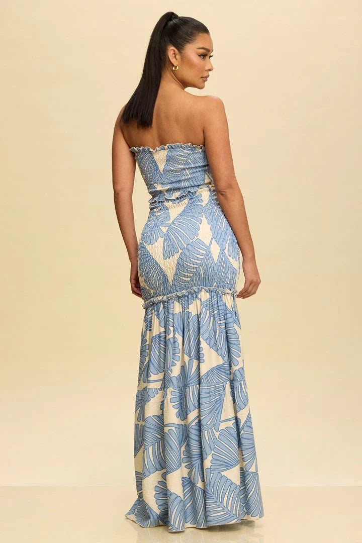 Naysa | Trägerloses Maxikleid mit tropischem Print