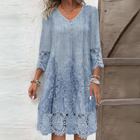 Paula | Damen Boho Langarm Midikleid in Hellblau