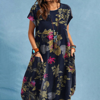 Jacklyn | Sommerkleid Blumen | Midi in Marineblau