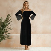 Roma | Damen Elegantes Off-Shoulder Sommerkleid in Schwarz