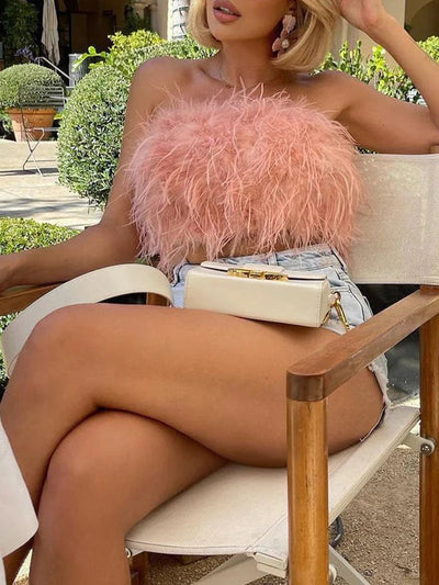 Boho Bandeau Top mit Federdetail – Luna