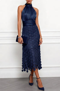 Céline | Halterneck Midi Kleid in Marineblau