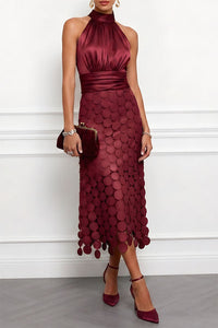 Céline | Halterneck Midi Kleid in Weinrot