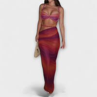 Jane - Elegantes Gradient Zopf Crop Top mit Overskirt Set in Orange