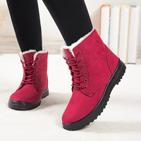 Winterschuhe Damen | Schnürung Flache Sohle Stiefel in Rosa