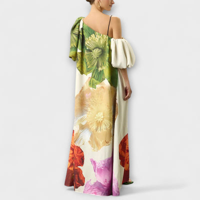 Skylar - Maxikleid mit Blumendruck, schrägem Kragen und Puffärmeln