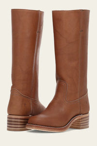 Damen Lederstiefel – Klassische Kniehohe Stiefel mit Blockabsatz aus Echtleder in Hellbraun