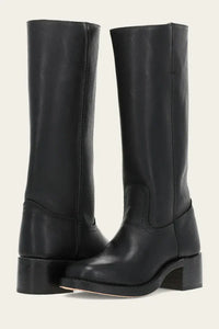 Damen Lederstiefel – Klassische Kniehohe Stiefel mit Blockabsatz aus Echtleder in Schwarz