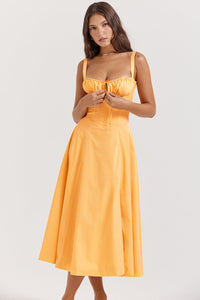 Merle - Midikleid mit tailliertem Oberteil und ausgestelltem Rock | Minikleid mit Spaghettiträgern in Orange