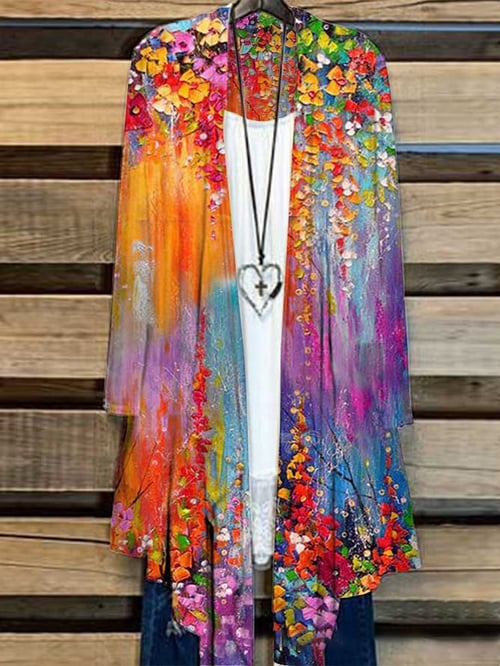 Lang Damenjacke mit Blumenmuster – Liva