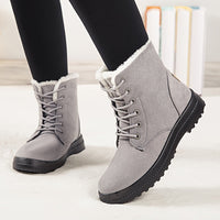 Winterschuhe Damen | Schnürung Flache Sohle Stiefel in Grau