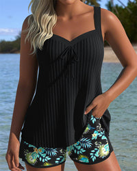 Clara | Floral Tankini Set mit Blütenmuster in Schwarz