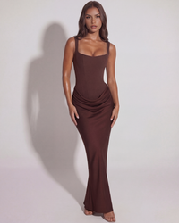 Claudia | Damen Eckigem Ausschnitt Drapiertes Abendkleid in Braun