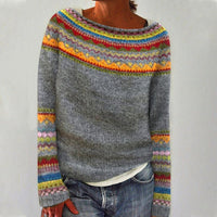 Claudia | Damen Farbenfroh Gemusterter Strickpullover in Grau