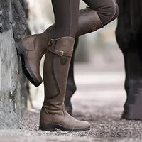 Wasserabweisende Damenstiefel – Robuste, kniehohe Outdoor-Stiefel mit rutschfester Sohle, ideal für Reiten und Trekking in Dunkelbraun