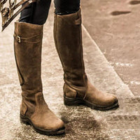 Wasserabweisende Damenstiefel – Robuste, kniehohe Outdoor-Stiefel mit rutschfester Sohle, ideal für Reiten und Trekking in Braun