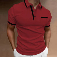 Herren Kragen mit Brusttasche Poloshirt in Rot