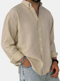 Herren Freizeit Button-Down Langarm Hemd in Beige