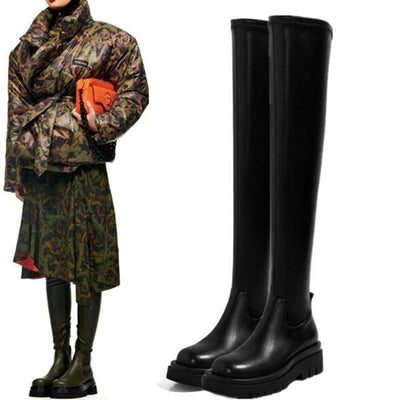 Schwarze Overknee-Stiefel für Damen – Lederoptik mit Blockabsatz, Trendige Herbst- und Winterstiefel