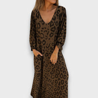 Abril – Maxikleid mit Animal-Print in Braun
