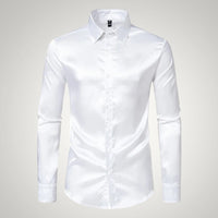 Tobias | Herren Festliches Satin Gerades Hemd in Weiß