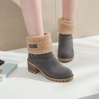 Winterschuhe Damen | Slip-On Stiefel Mit Blockabsatz in Grau