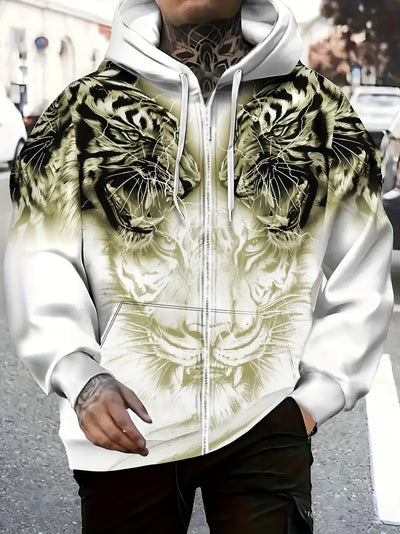 Murillo – Lässige Langarm Kapuzenpullover Jacke Mit Tigerprint