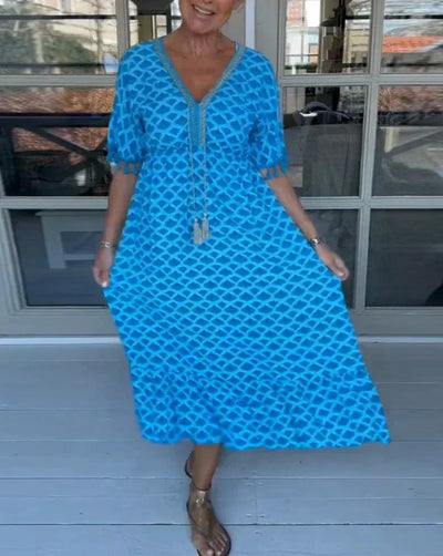 Aisha™ Bequemes Lockeres V-Ausschnitt Midi-Kleid