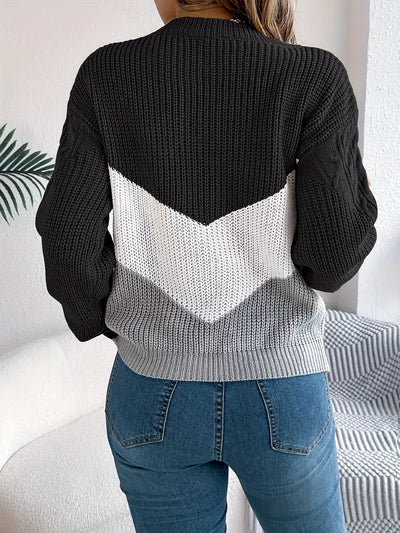 ELEGANTER ZWEIFARBIGER RUNDEHALS-PULLOVER | MODERNER STIL, KOMFORTABEL, VIELSEITIG