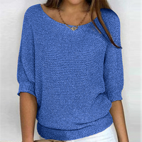 Damen 3/4-Ärmel Strickpullover | Lässiger in Blau