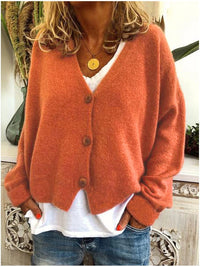 Strickjacke Damen V-Ausschnitt Weich | Locker Übergangszeit in Orange
