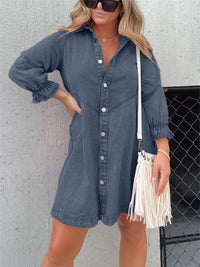 Nola | Stilvolles Denim-Midi-Kleid mit Umlegekragen in Grau