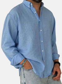 Herren Freizeit Button-Down Langarm Hemd in Blau
