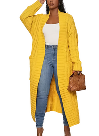 Elvira | Damen Lange Strickjacke | Cardigan in Gelb