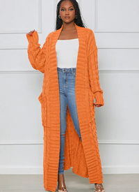 Elvira | Damen Lange Strickjacke | Cardigan in Orange
