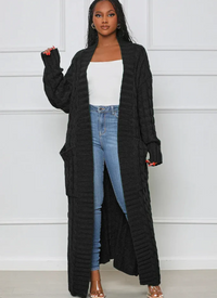 Elvira | Damen Lange Strickjacke | Cardigan in Schwarz