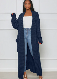 Elvira | Damen Lange Strickjacke | Cardigan in Dunkelblau
