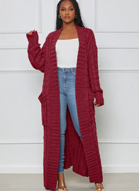 Elvira | Damen Lange Strickjacke | Cardigan in Rot